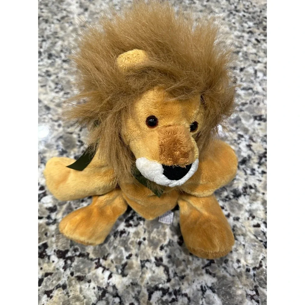 Mary Meyer Lion Plush Stuffed Animal Gold Tan Brown Mane Green Ribbon 11x11